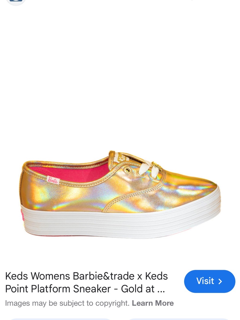 Keds Gold Holographic Platform Sneakers with Pink Lining